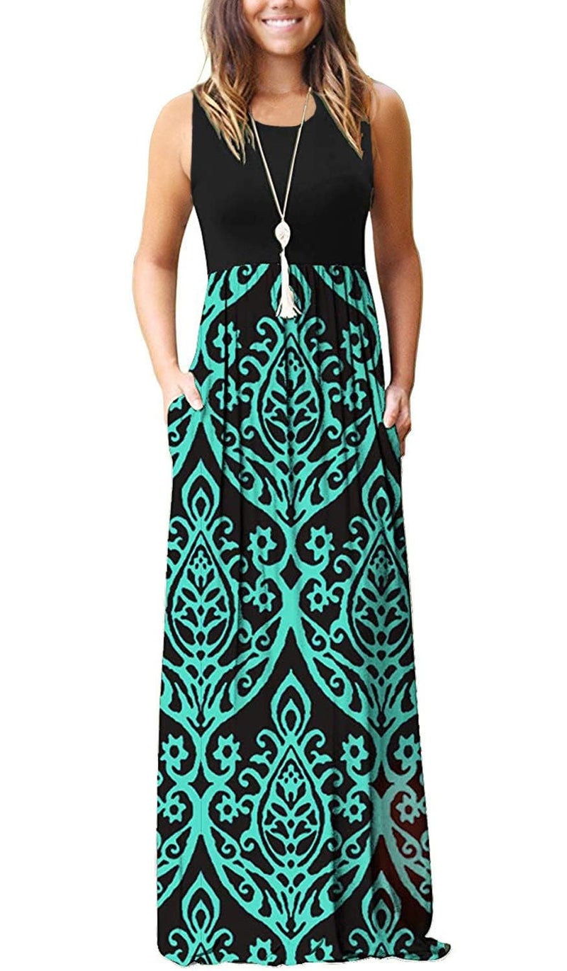 AUSELILY Women's Summer Sleeveless Loose Maxi Dress Casual Long Dresses with Pockets 2026 New Black Green M - Image 1